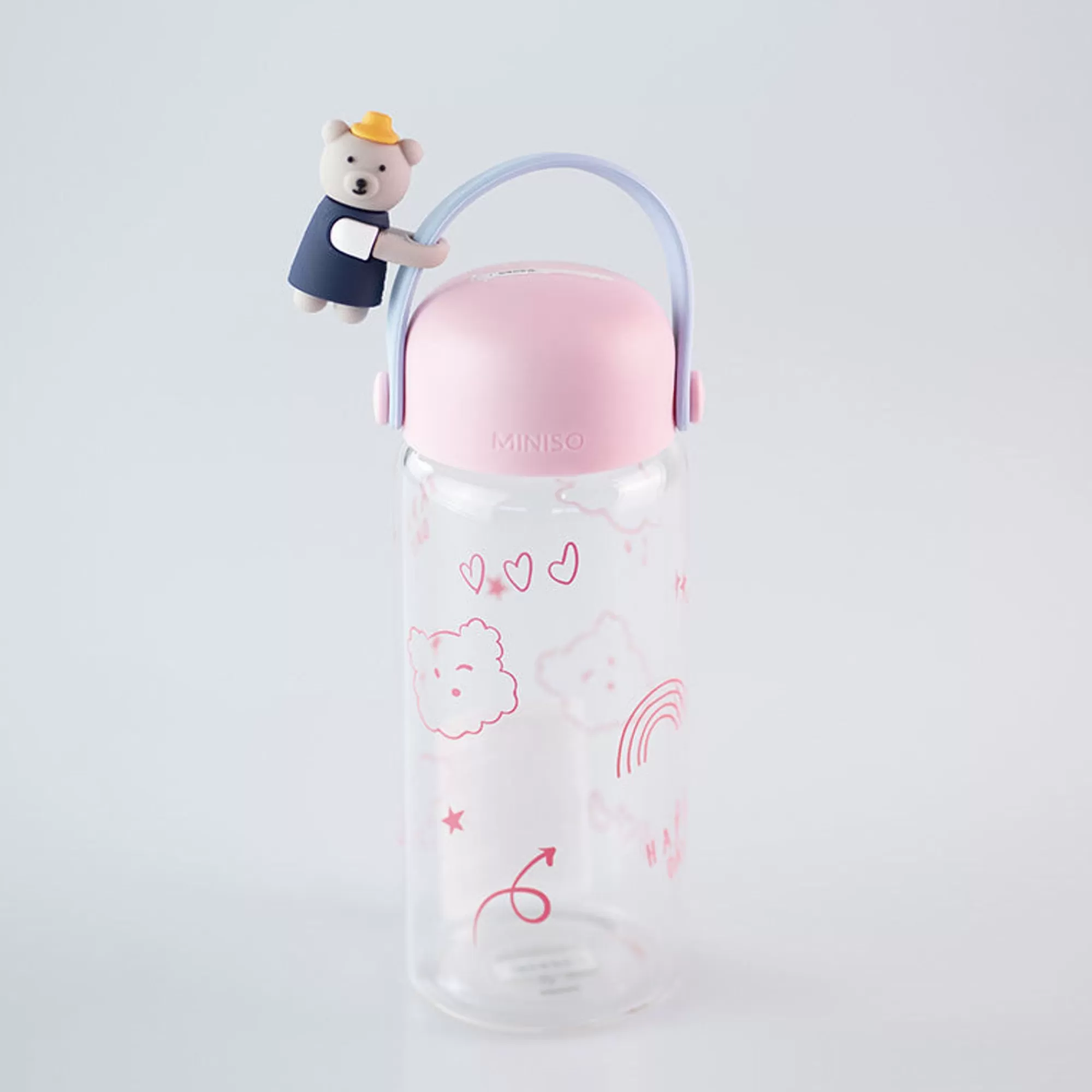 MINISO Borse & Zaini-Borraccia In Vetro Little Bear Rosa (400Ml)