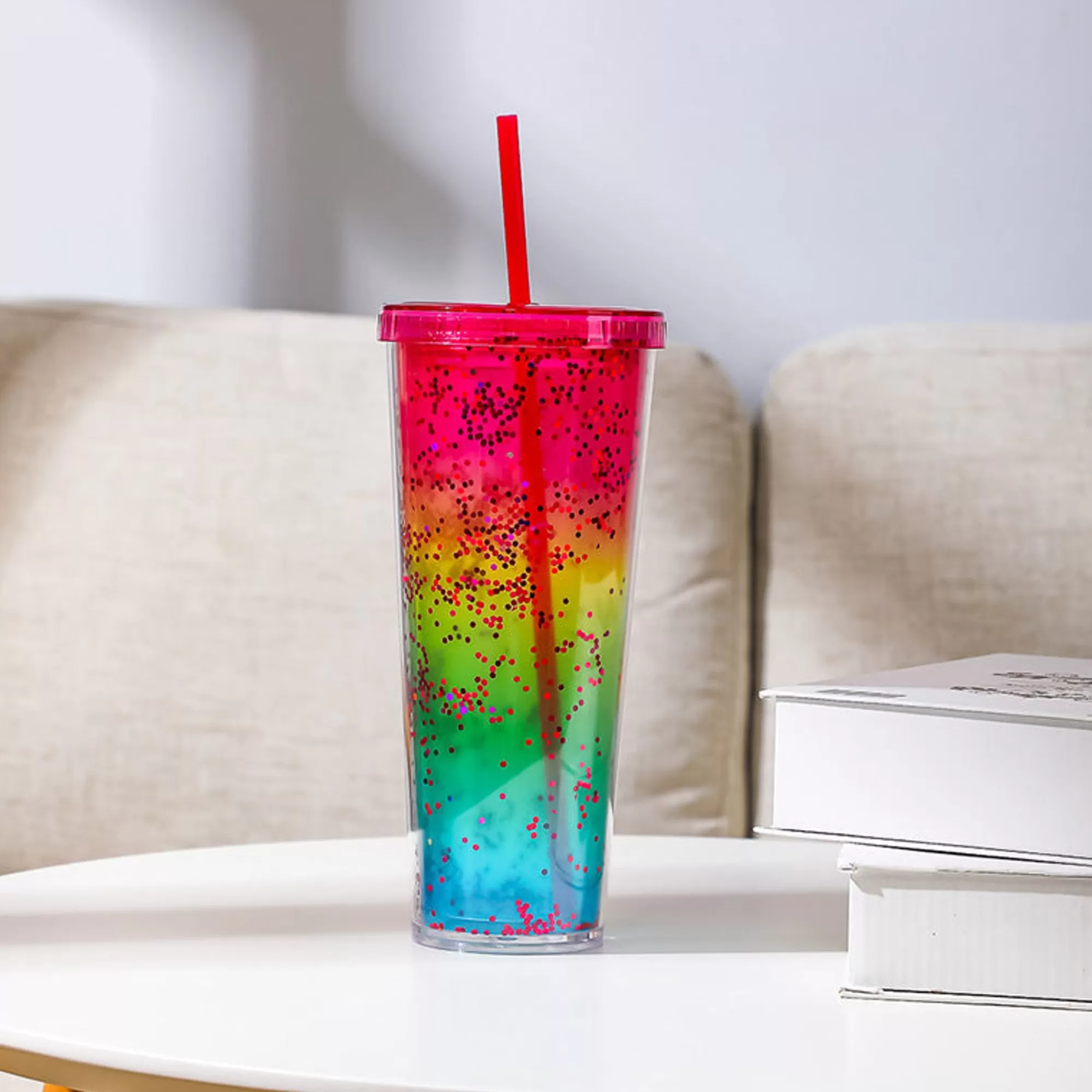 MINISO Borse & Zaini-Borraccia Xl In Plastica Con Cannuccia Rainbow
