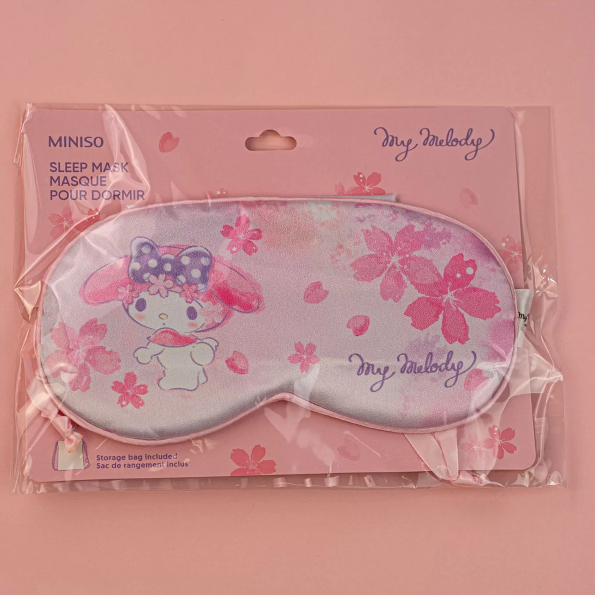 MINISO Accessori Viaggio-Maschera Rosa Per Gli Occhi - My Melody Sanrio
