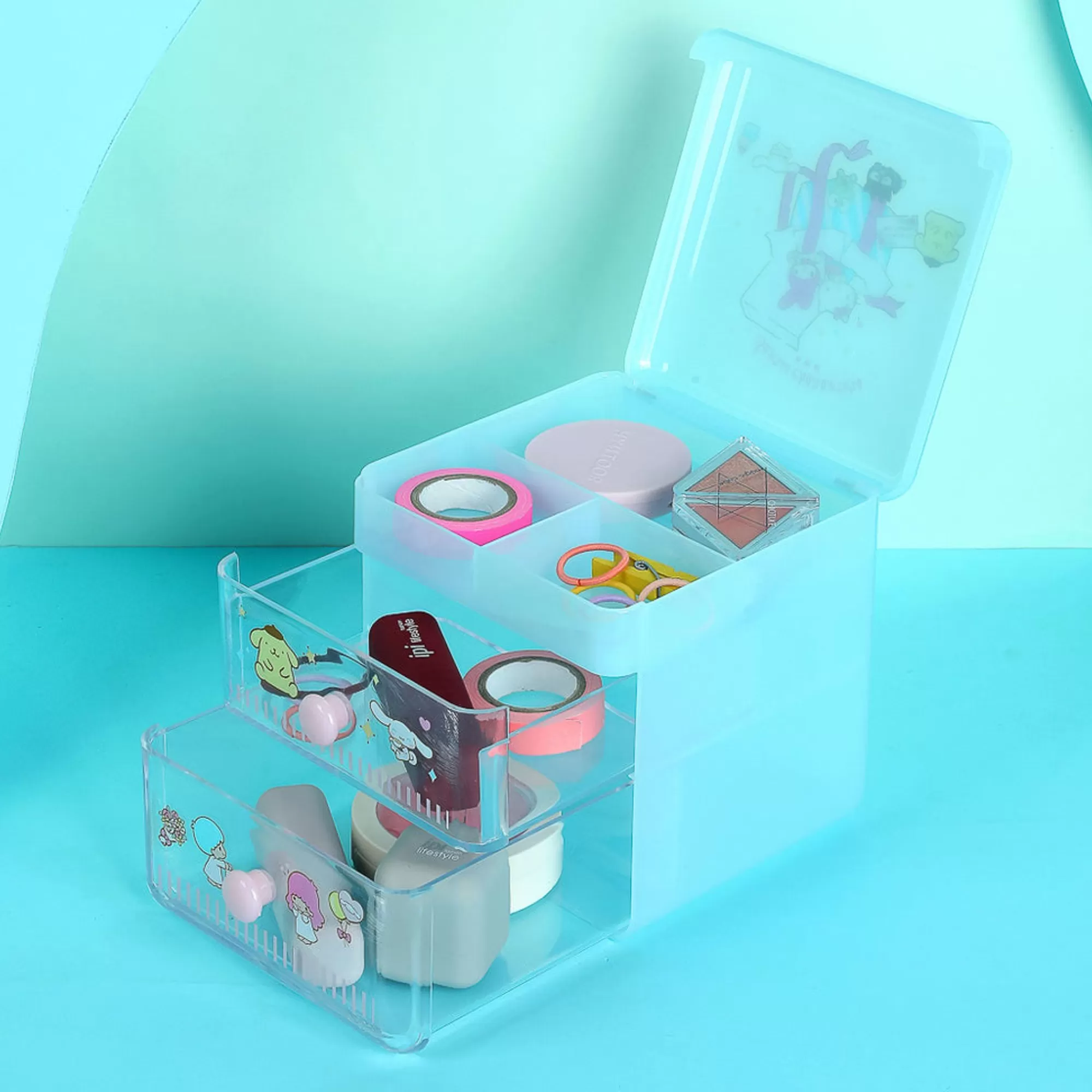 MINISO Storage Box & Organizer-Organizer Sanrio Azzurro Da Scrivania Con Cassettini
