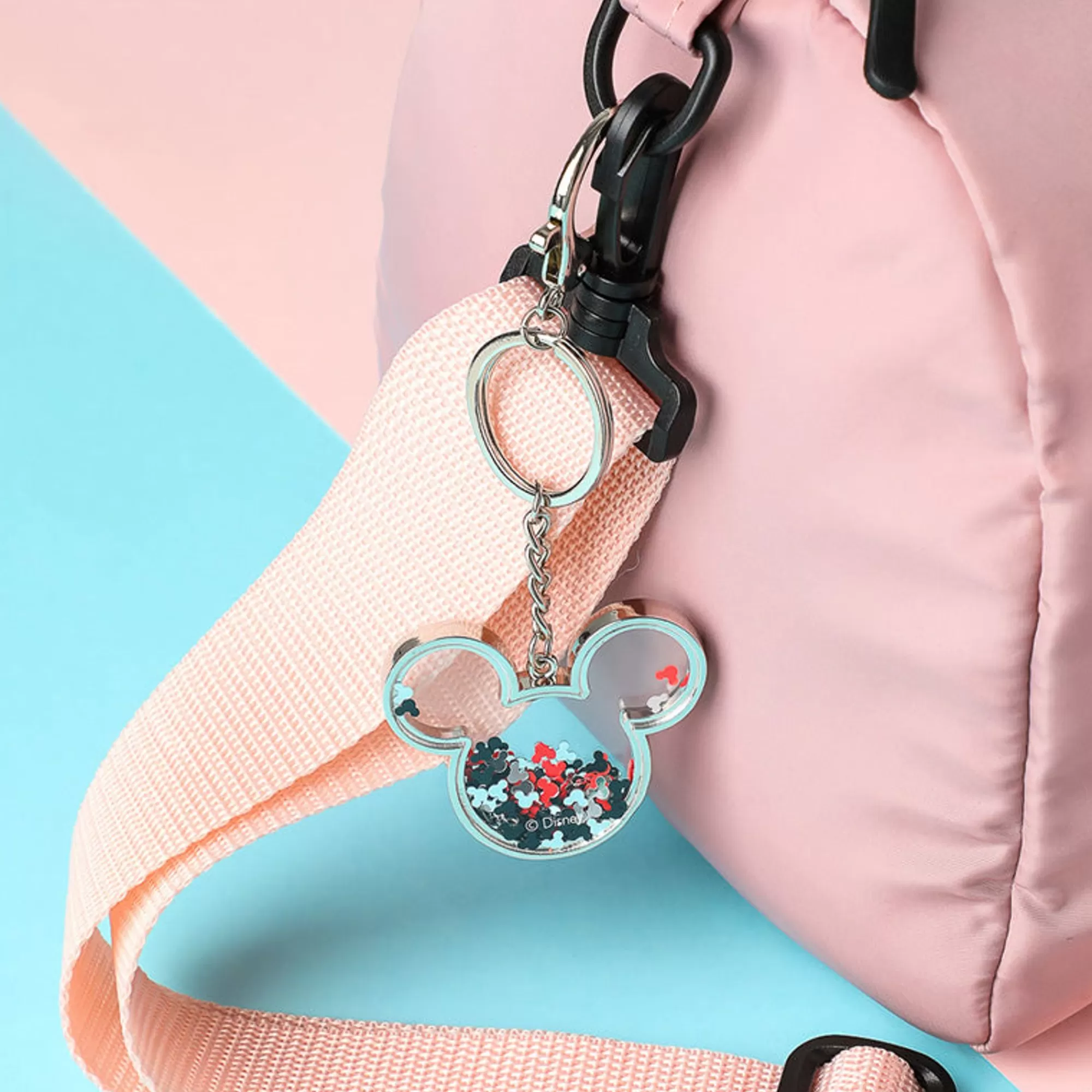 MINISO Disney-Portachiavi Mickey Mouse Glitterato Argento