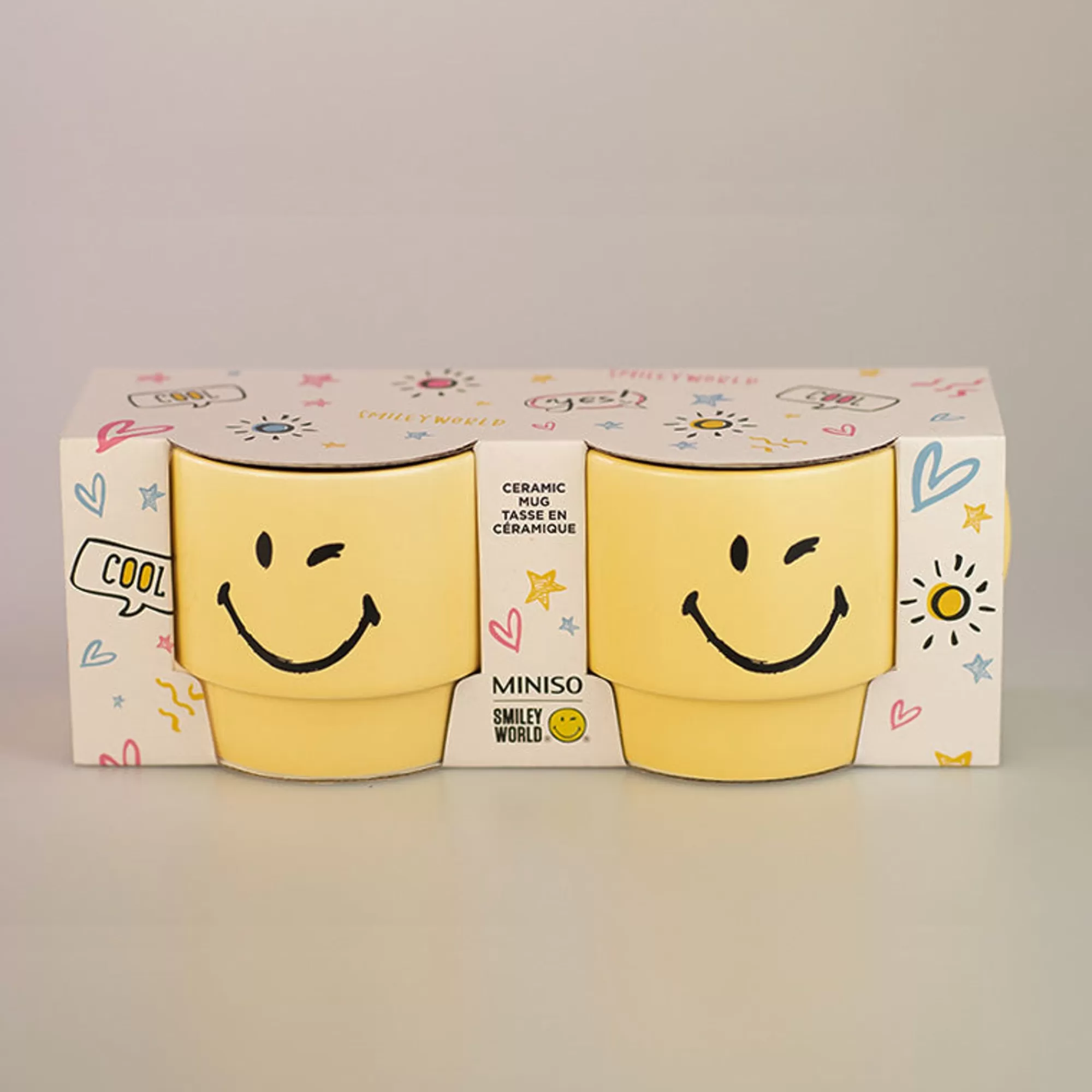 MINISO Smiley World-Set 2 Tazze - Collezione Smiley World (350Ml)