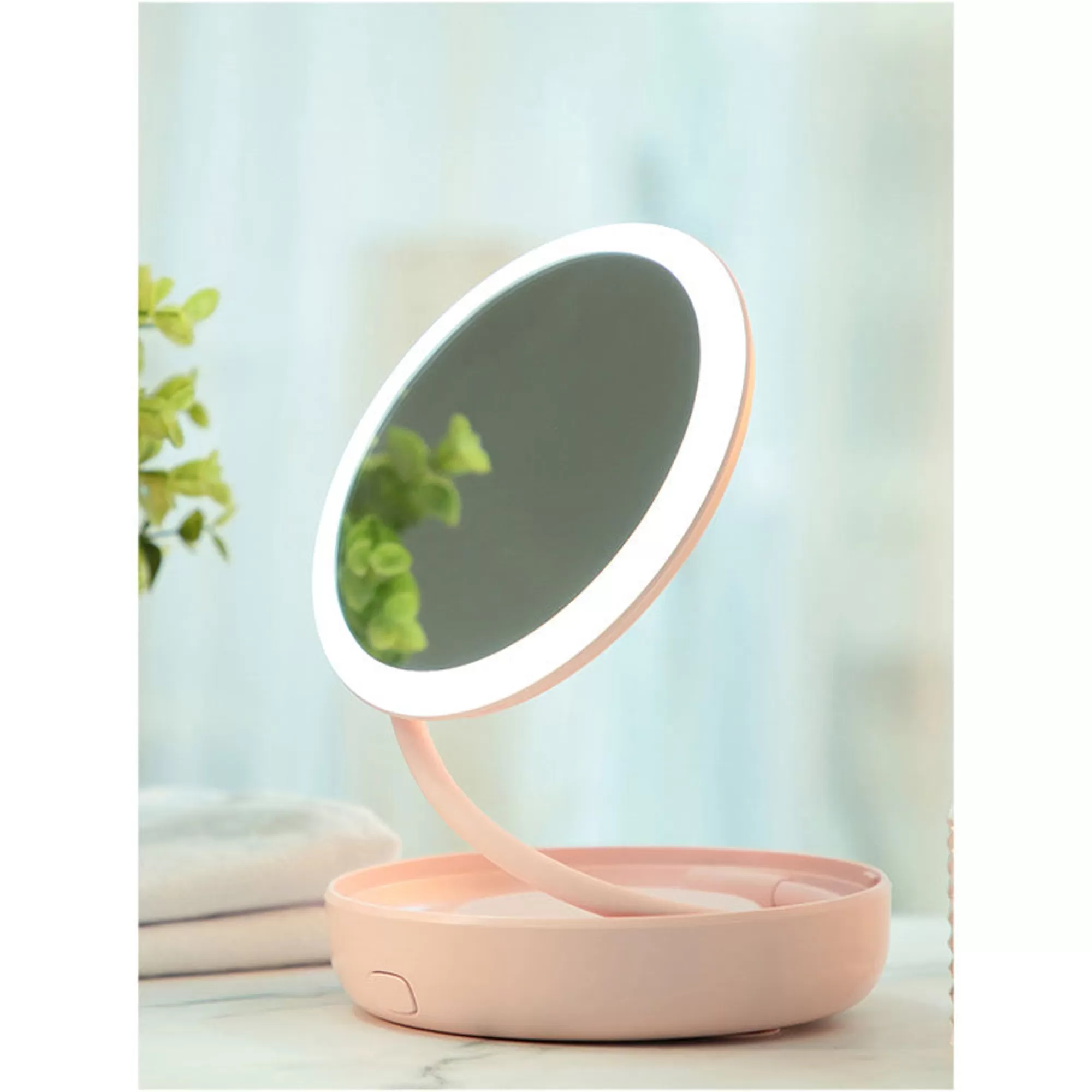 MINISO Make Up-Specchio Rosa Da Tavolo Girevole A 360° Con Led