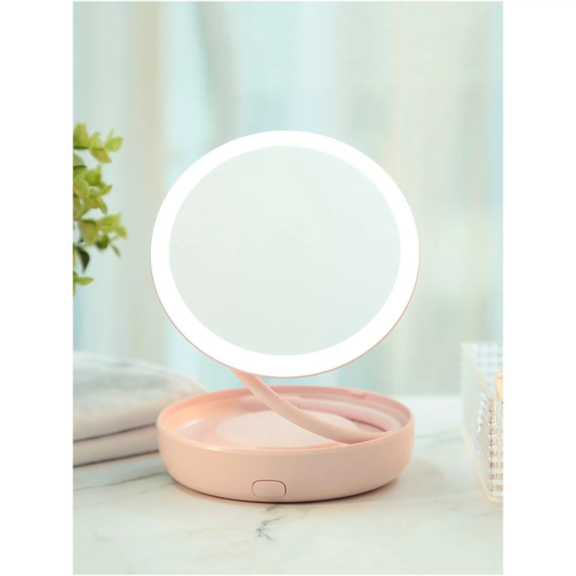 MINISO Make Up-Specchio Rosa Da Tavolo Girevole A 360° Con Led